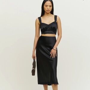 Reformation Beatrice Silk Two Piece Black Size 4 Small